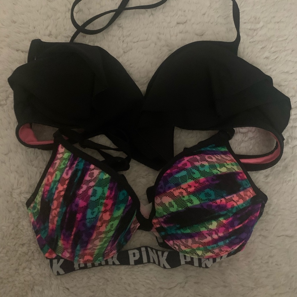 PINK bathing suit top and bra.